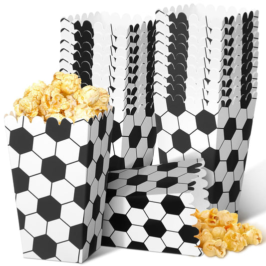 Funtery 24 Pcs Party Popcorn Boxes Popcorn Bags Buckets Container Holder Sport Party Favors for Sport Supplies Decorations(Soccer)