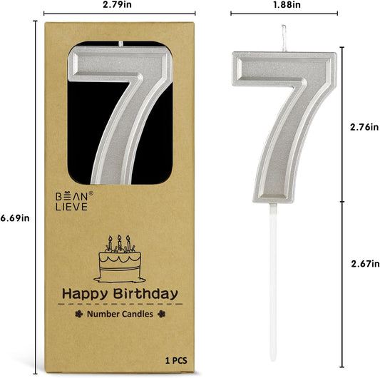 BEAN LIEVE Silver Birthday Candles Number 7, Silver Number Candles, Cake Number Candles for Birthday Parties and Wedding Anniversary Celebrations