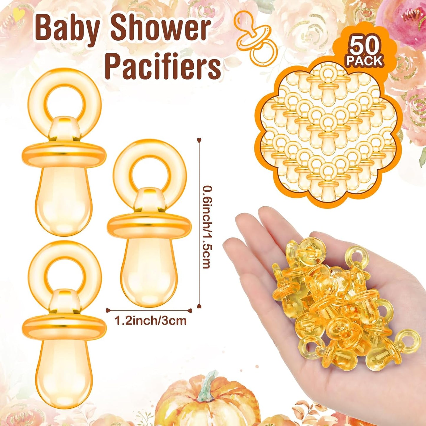 Thyle 51Pcs Fall Baby Shower Games a Little Pumpkin Is on The Way Pacifier Hunt Include Hunt Sign and 50 Acrylic Pacifiers for Thanksgiving Autumn Baby Shower Present Pumpkin Gender Reveal Party Decor