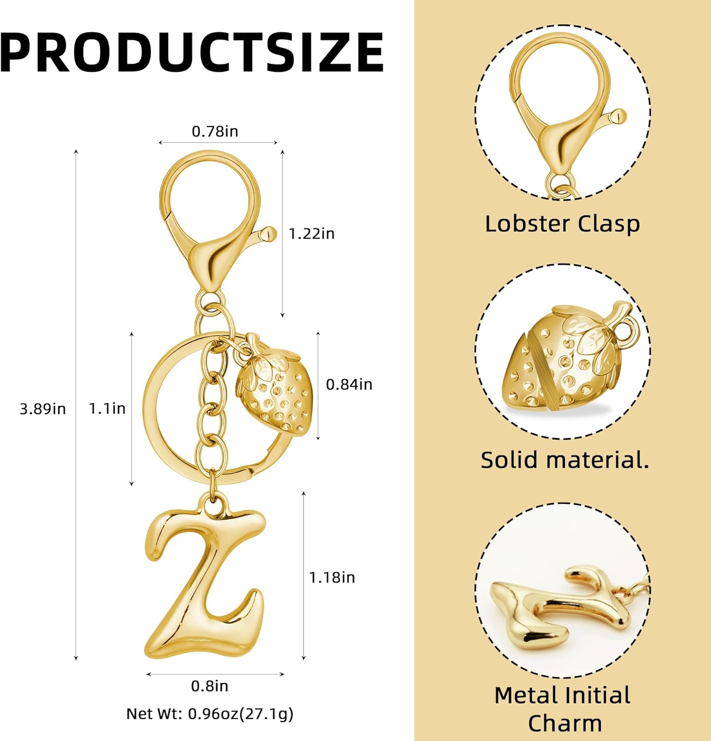 Gold Bubble Heart Initial Bag Charms for Handbags – Cute Initial Letter Keychain for Women, Purse Charms, Gold Gift