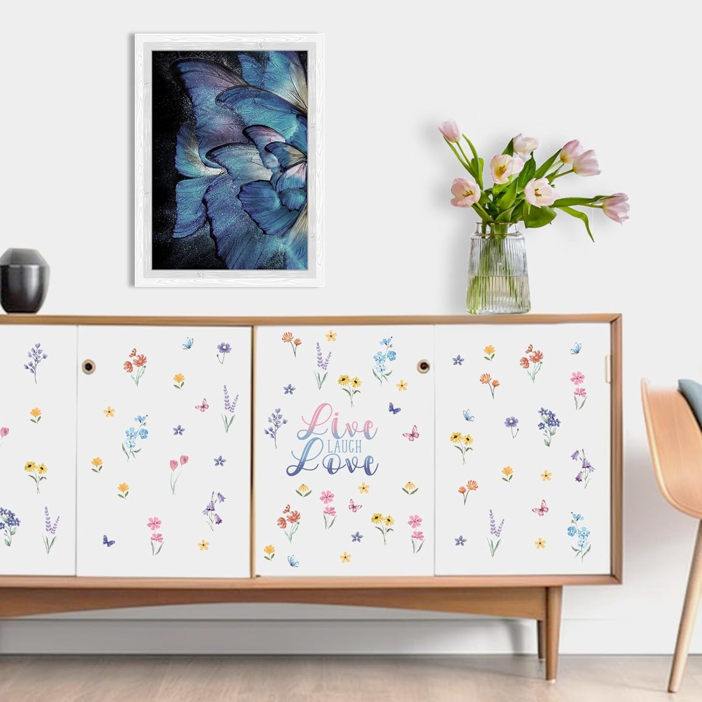 Mfault Watercolor Wildflower Floral Wall Decals Stickers, Live Laugh Love Flowers Butterfly Decorations Bedroom Art, Spring Summer Botanical Seasonal Home Living Room Kitchen Decor