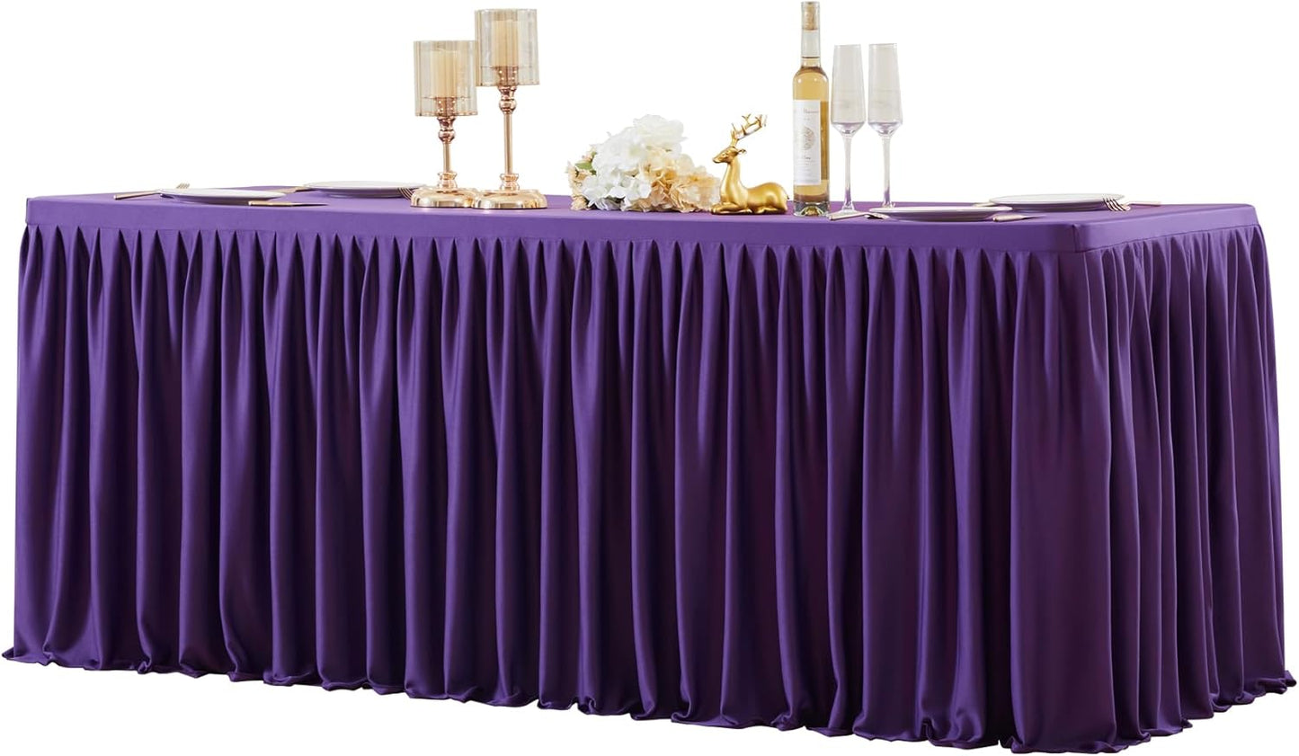 1 Pack Purple Rectangle Table Clothes for 6 Foot Tables, Polyester Wrinkle Free Fitted Tablecloths 6ft Stretch Table Cover with Skirt for Wedding, Birthday, Parties, Trade Show, Craft Show