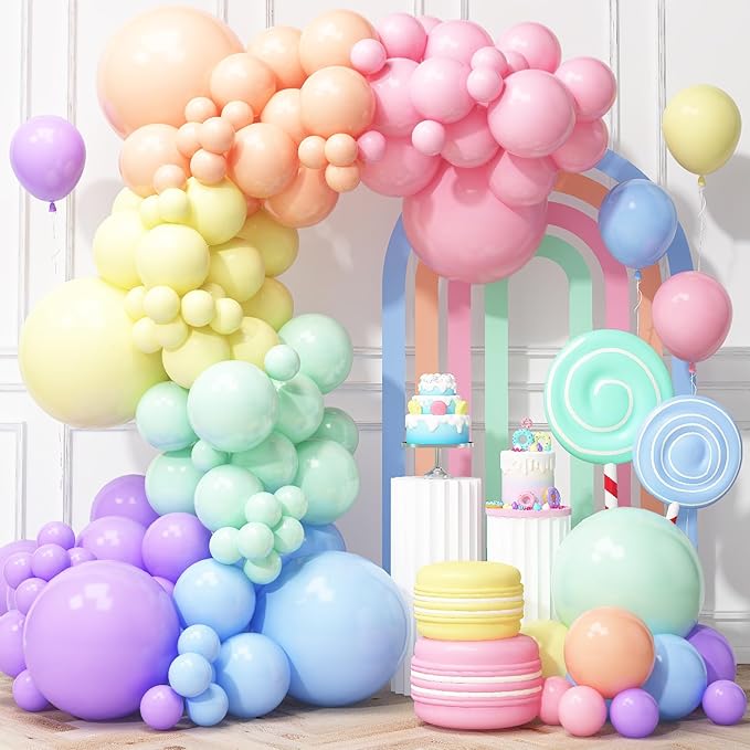 Pastel Rainbow Balloons Arch Garland Kit, Macaron Easter Balloon Arch Kit,18/12/5 In Pastel Spring Balloon Arch for Spring Easter Party Unicorn Birthday Party, Baby Shower Supplies
