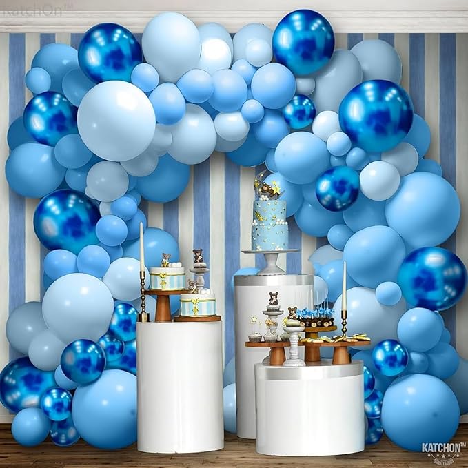 Blue Balloons Garland Arch Kit, 130pcs Navy Blue Balloons Light Blue Balloon for Baby Shower Birthday Graduations Anniversary Party Decorations