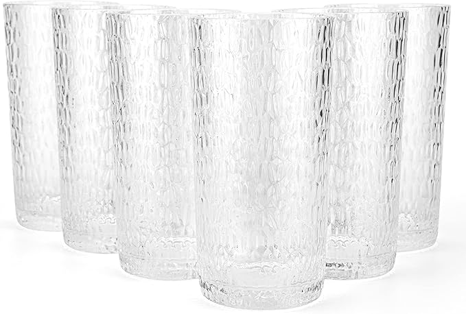 KX-WARE 22-ounce Honeycomb Highball Glasses Plastic Tumbler Acrylic Glasses, set of 6 Clear