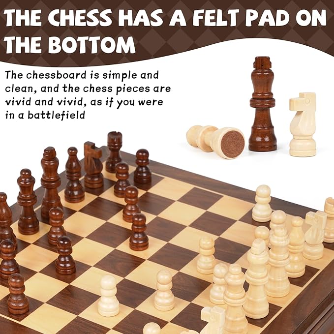 Magnetic Wooden Chess Set for Adults and Kids 12'' Chess Board with Handmade Magnetic Chess Pieces with 2 Extra Queens, Classic Strategy Game, Educational Board Game Gift