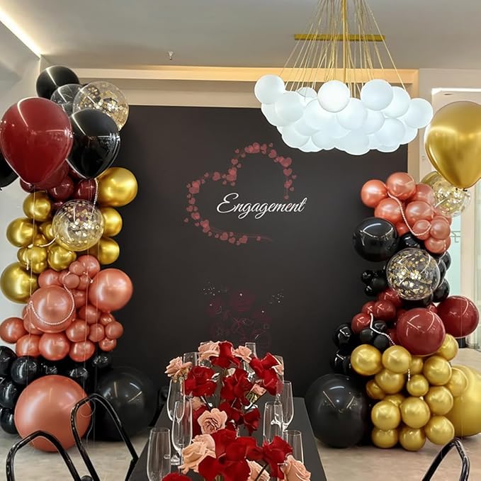 Burgundy Balloon Garland Arch Kit, 167Pcs Maroon Pearl Rose Gold Black Balloons for Birthday Graduation Bridal Shower Party Decorations