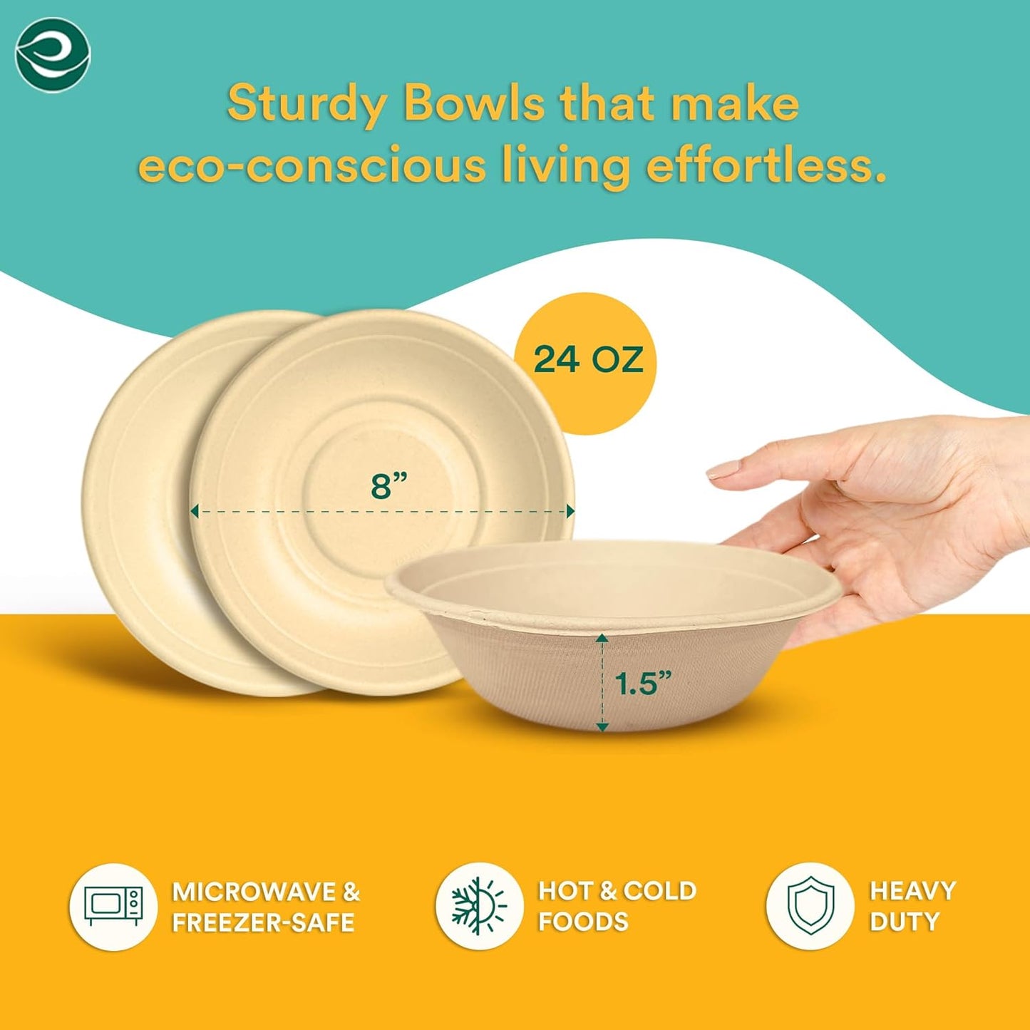 Ecosoul 100% Compostable 24 Oz Soup Bowls [1000-Pack] Disposable dinner bowls I Heavy duty paper bowl I Eco-friendly salad bowl I Biodegradable large Bowls
