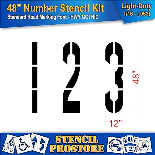 Pavement Stencils - 48 inch - Number KIT Stencil Set - (12 Piece) - 48" x 12" x 1/16" (63 mil) - Light-Duty