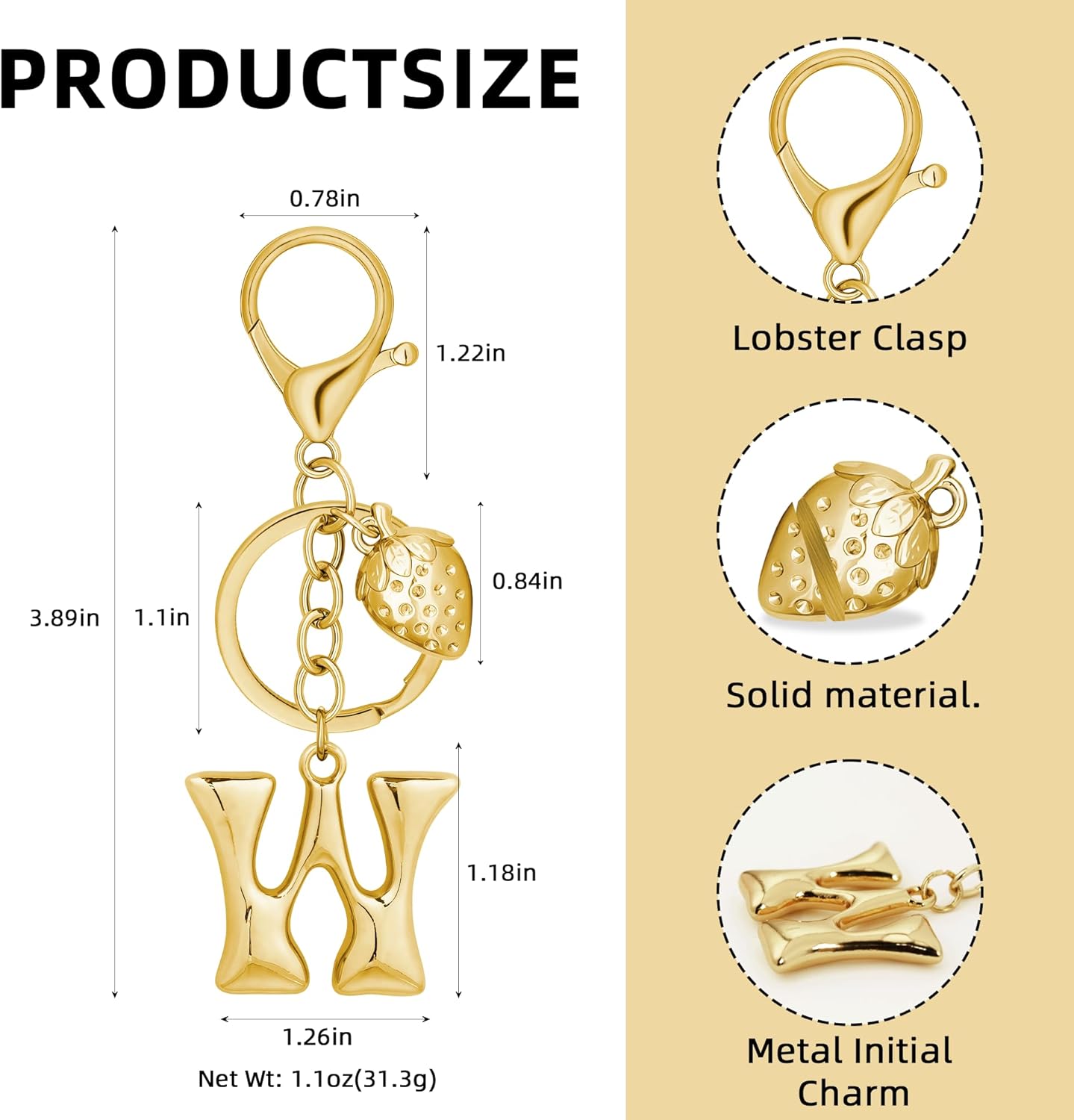 Gold Bubble Heart Initial Bag Charms for Handbags – Cute Initial Letter Keychain for Women, Purse Charms, Gold Gift