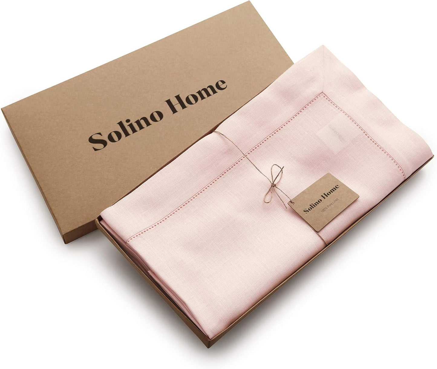 Solino Home Linen Tablecloth for Rectangle Tables 60 x 90 Inch - Classic Hemstitch 100% Pure Linen Pink Table Cloth - Machine Washable Cloth Tablecloth for Halloween