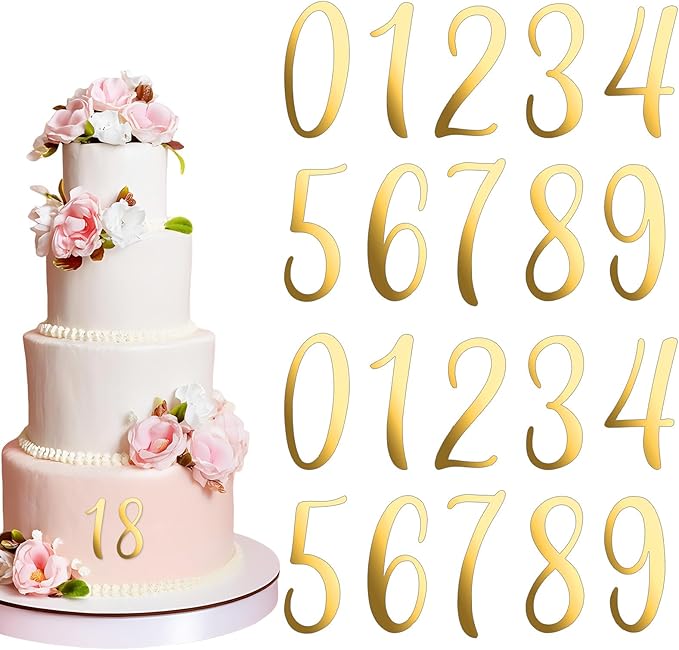 20Pcs Gold Acrylic Cake Toppers, 0-9 Numbers for Cakes, 2 inch Small Personalized Birthday Cake Topper for DIY, Party, Wedding, Desert