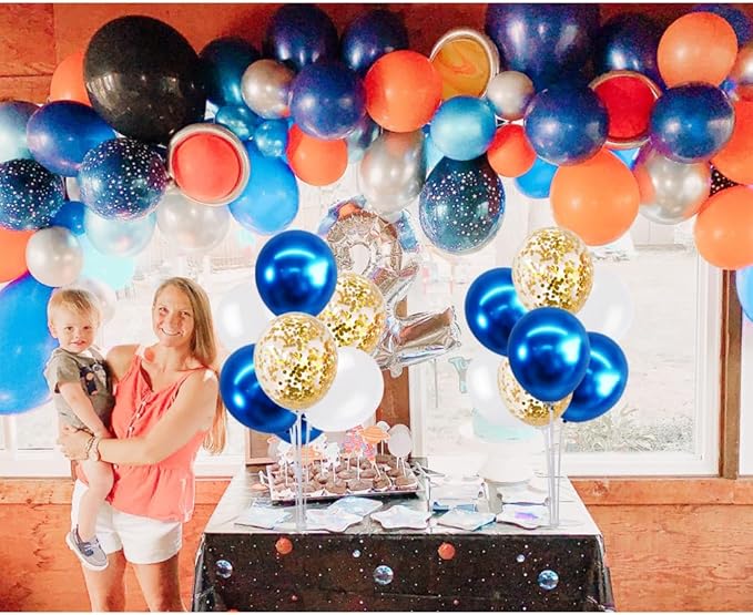 TONIFUL 4 Set White Blue Gold Balloon Centerpieces for Table,Balloon Bouquet Kit for Retirement,Baby Boy Baptism Party,Class of 2026 Graduation Decoration,Birthday Decorations