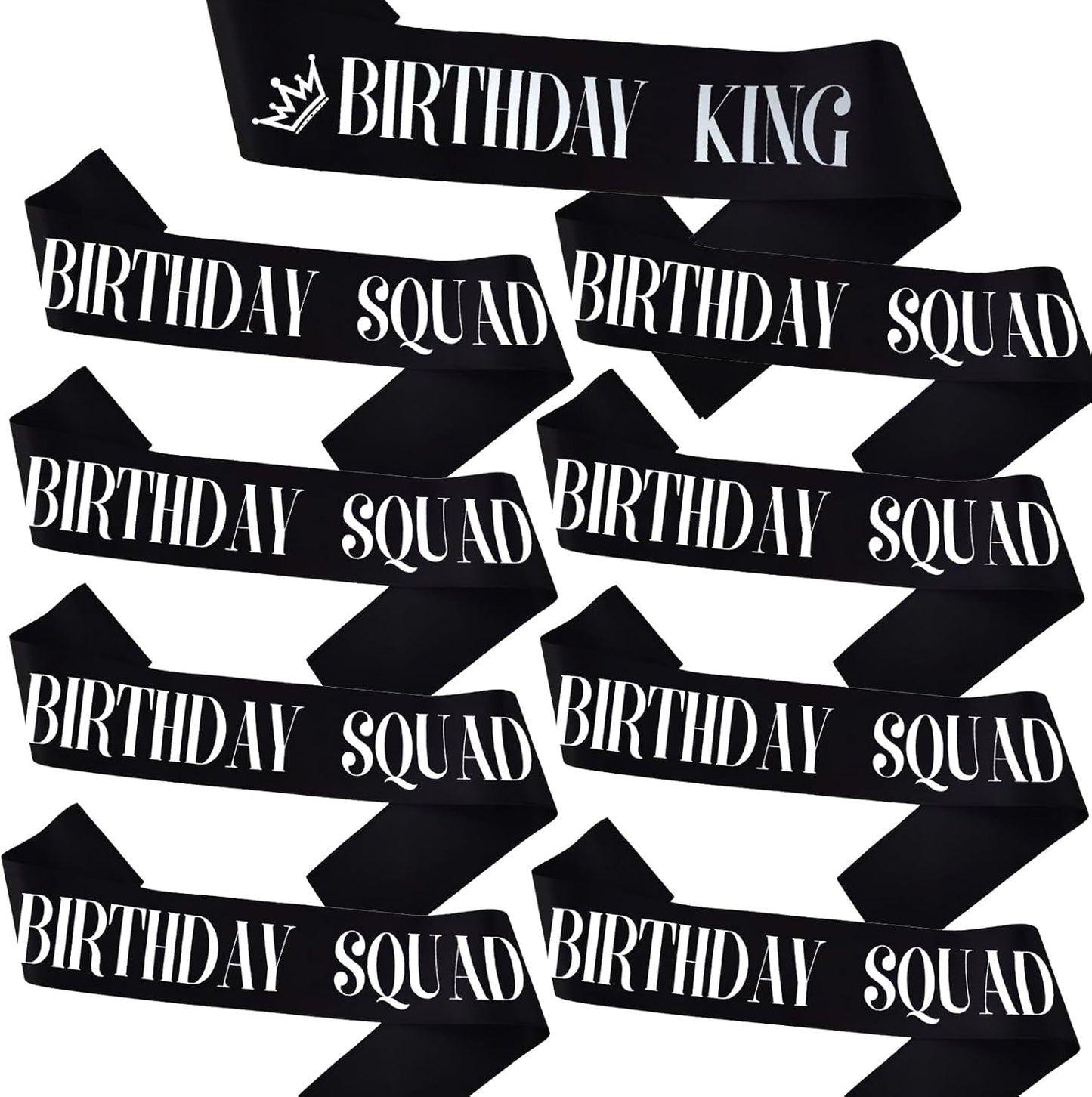 9PCS Birthday Squad Sashes for Men, Black Birthday King Sash Set for Funny 16th 18th 21st 30th 40th 50th 60th or Other Birthday Party Favors Decorations