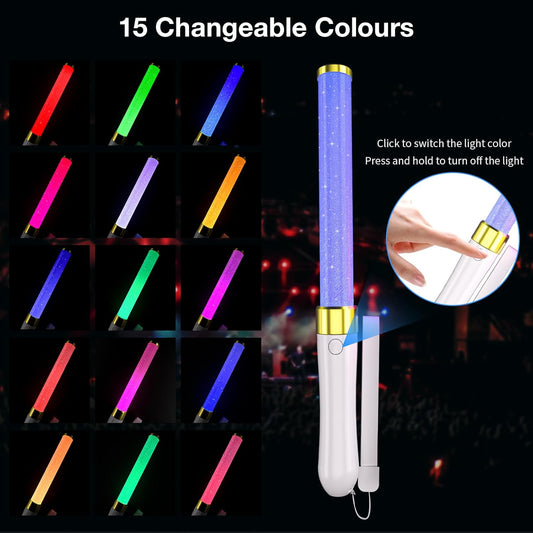 2 Pack LED Light Sticks-15 Colors Reusable Glow Sticks, Glow Party Supplies for Wedding, Birthday, Raves, Halloween, Christmas, New Year, with AAA Battery