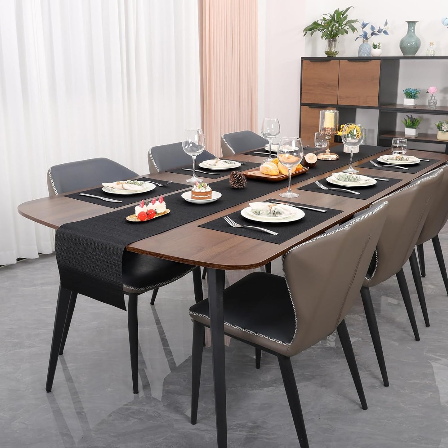Myir JUN Table Runner, Vinyl Table Runner Indoor 72 Inch Long Arbitrarily Cropped Runner for Table Heatproof for Home Party (Black, 12 x 72 inch)