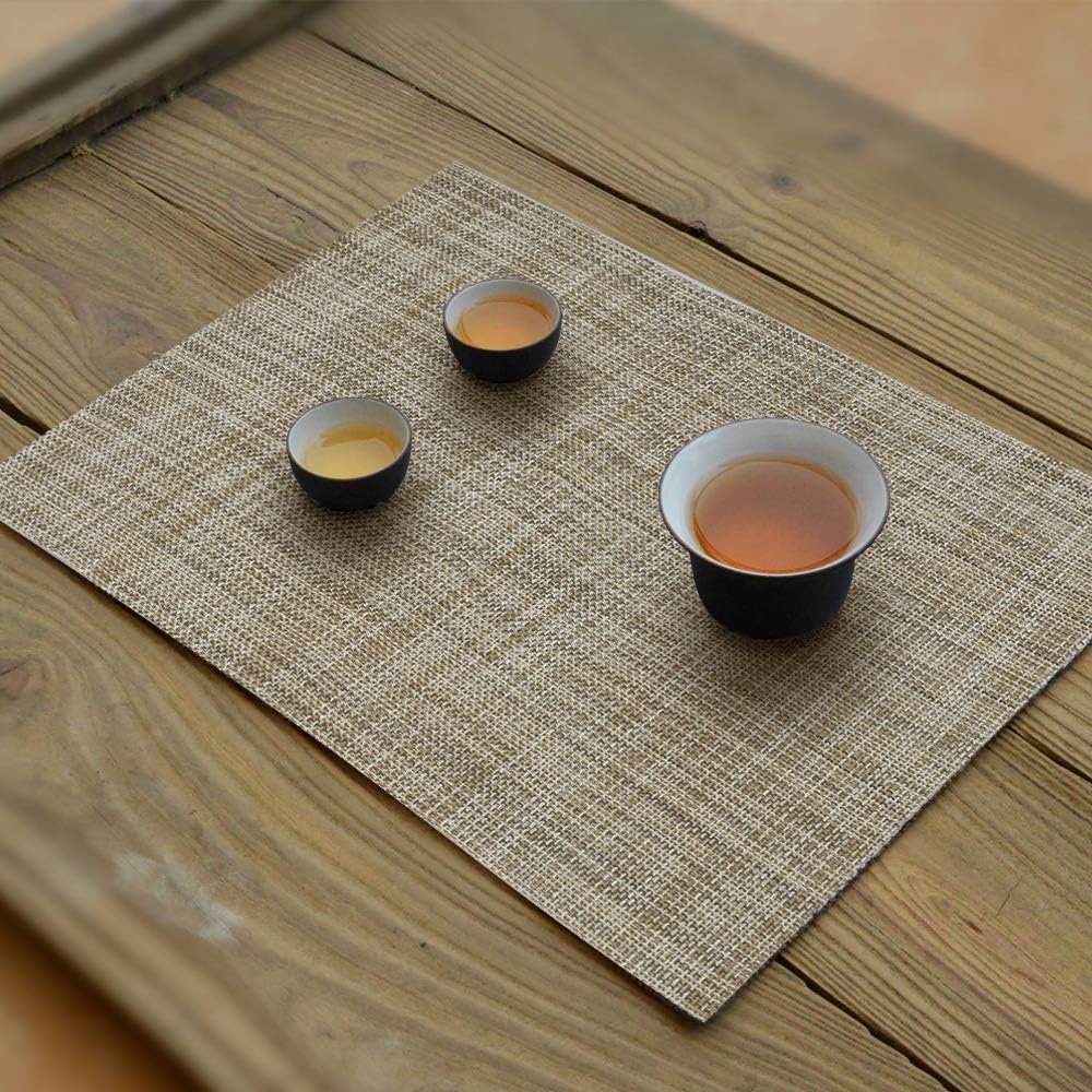 homEdge PVC Placemat, 4 PCS of Non-Slip Heat Resistant Place Mats, Washable Vinyl Placemats, Set of 4 – Linen Yellow