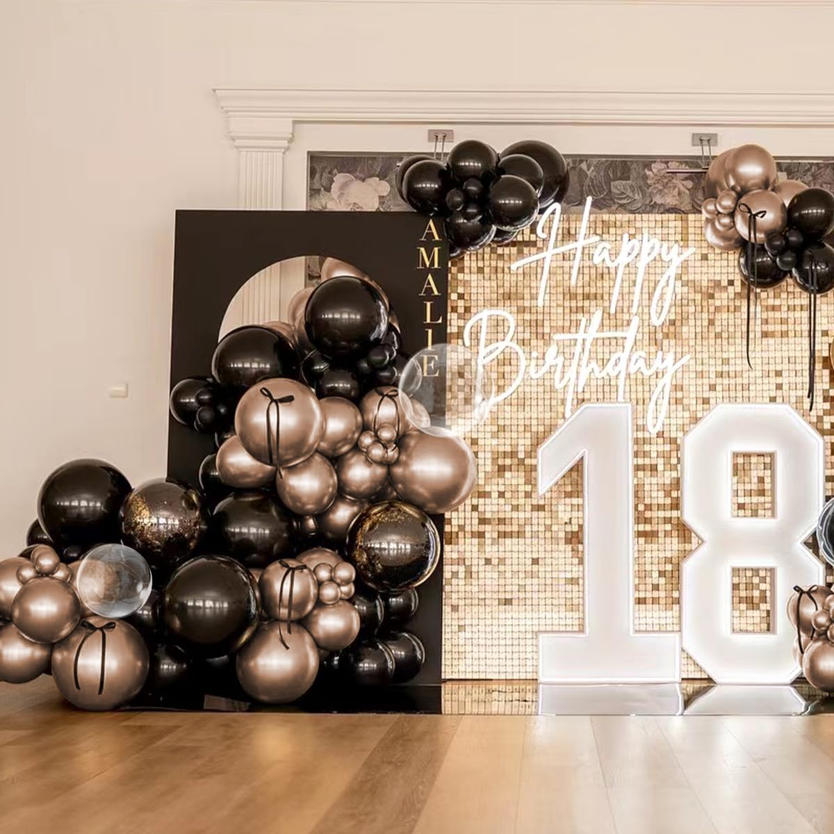 Champagne Gold and Black Balloon Arch Kit, 151Pcs Black Gold Bobo Balloons Garland 18 12 10 5 inch for Birthday, Graduation, Baby Shower, Wedding, Anniversary, Holiday Party Decoration