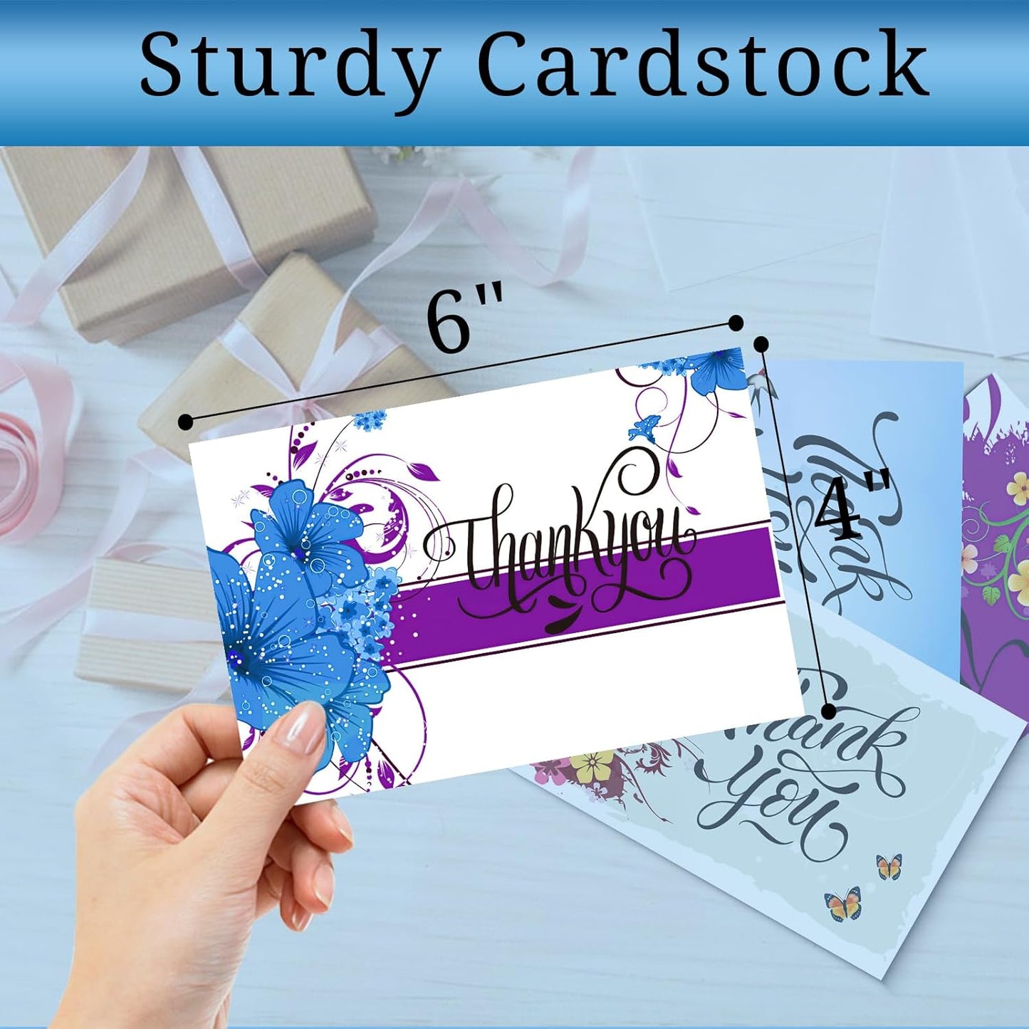 32 Thank You Cards with Envelopes Matching Stickers and Storage Box, 4 x 6 Inch Blank Thank You Greeting Cards Thank You Note for Graduation, Baby Shower, Wedding, small Business, Holiday,