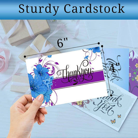 32 Thank You Cards with Envelopes Matching Stickers and Storage Box, 4 x 6 Inch Blank Thank You Greeting Cards Thank You Note for Graduation, Baby Shower, Wedding, small Business, Holiday,