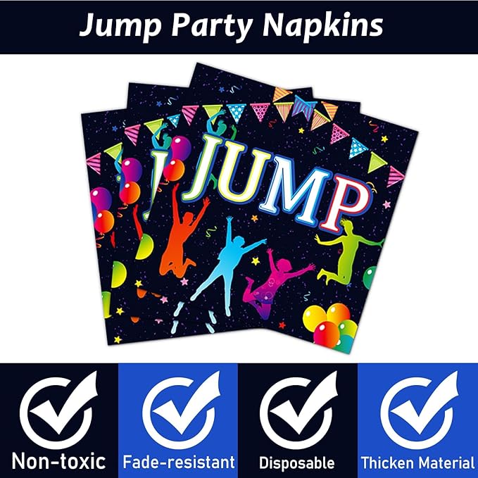 96Pcs Jump Party Supplies Lets Jump Paper Plates Napkins Trampoline Party Decorations Jumping Theme Birthday Dinnerware Party Favor Baby Shower Tableware Serves 24