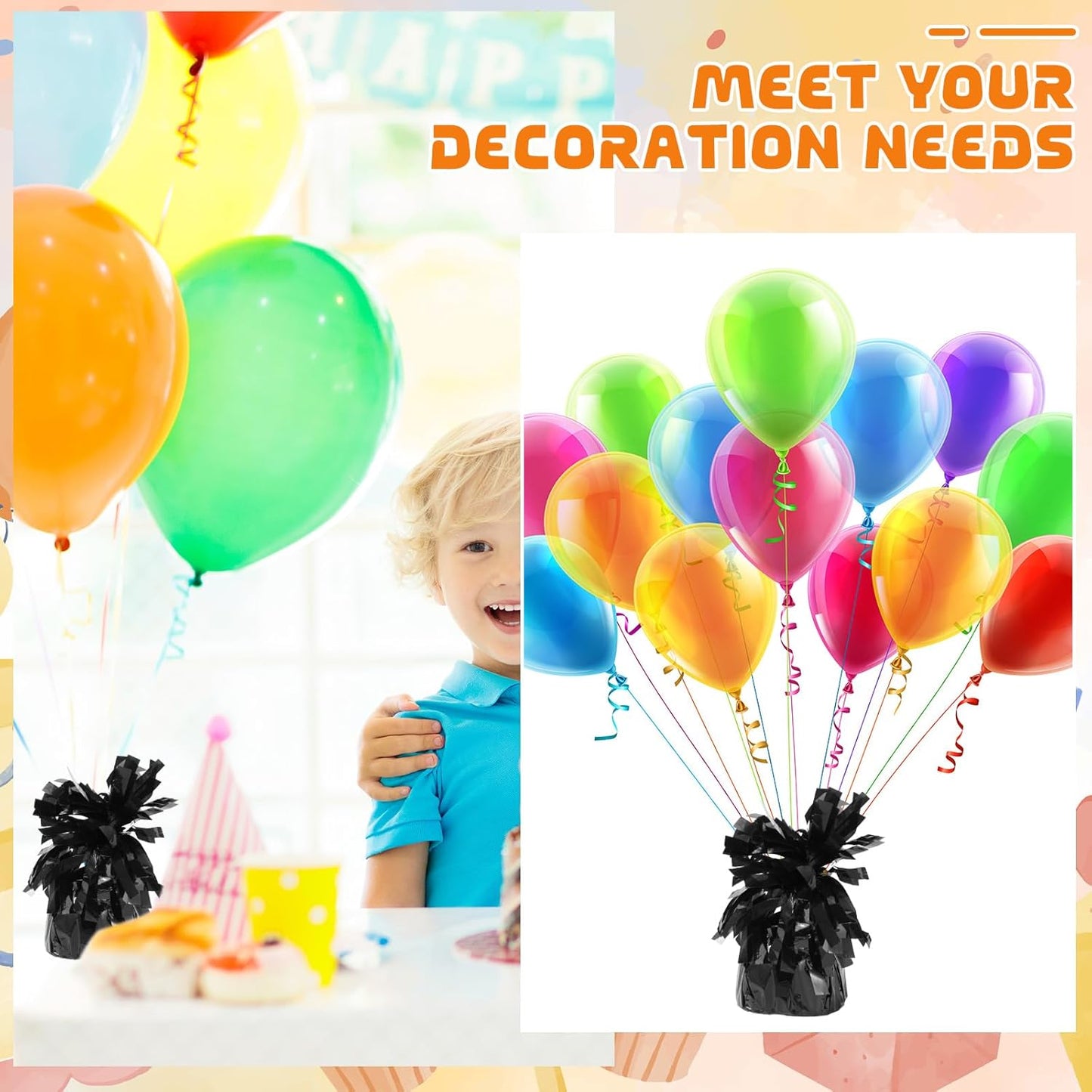 16 Pack Black Balloon Weights Metallic Holder Anchors Balloon Holder Weights for for Birthday 2025 Graduation Party Christmas Wedding Celebration Decoration (Black)