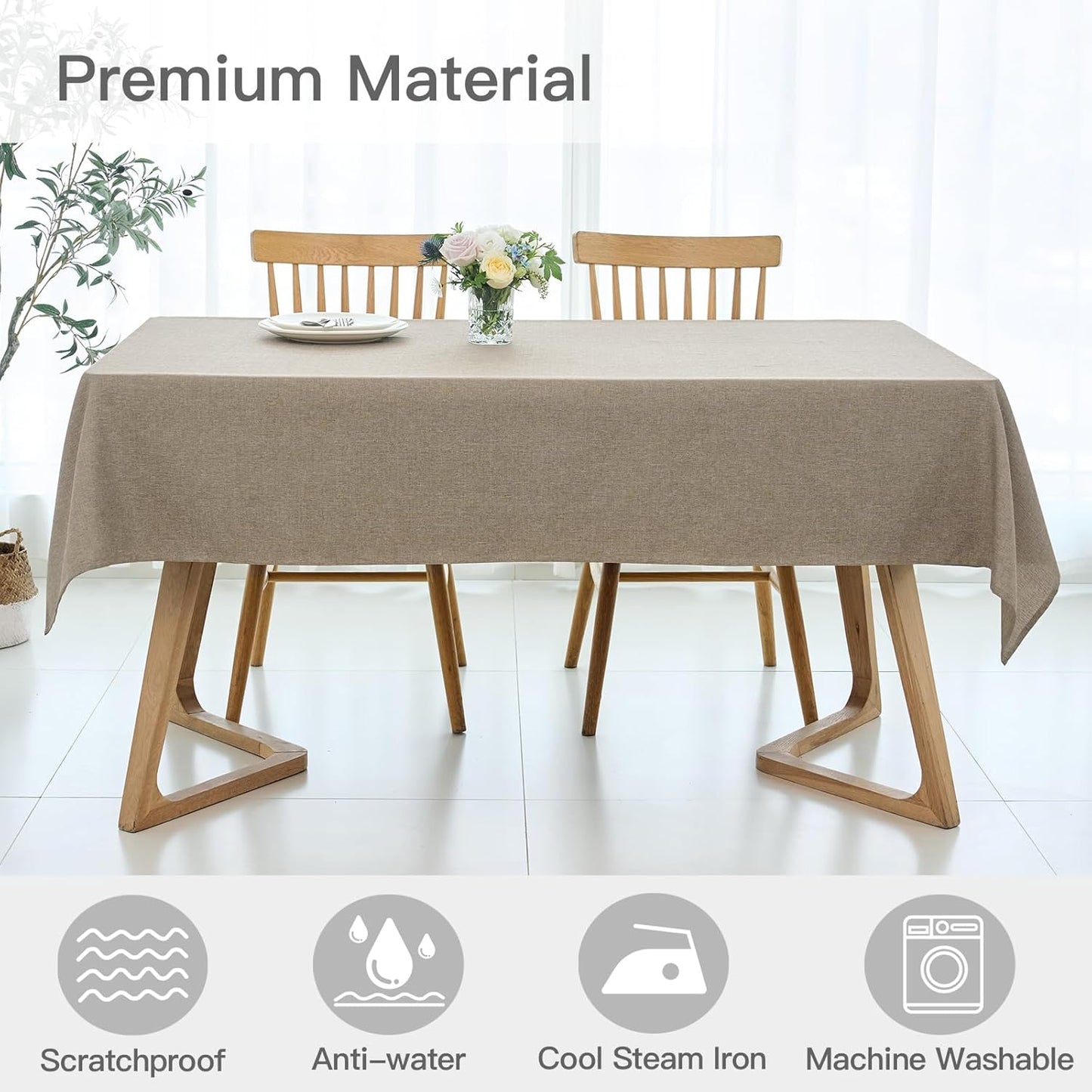 maxmill Square Linen Textured Tablecloth Waterproof Spillproof Wrinkle Free Soft Slubby Textured Table Cloth for Dinner and Party Washable Wipeable Fabric Table Cover Decoration, 60 x 60 Inch, Mocha