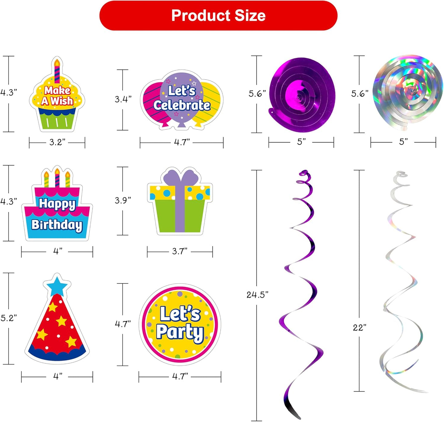 18Pcs Birthday Party Hanging Decorations - Colorful Swirl Streamers with "Happy Birthday," "Let's Celebrate," & "Make a Wish" Signs | Perfect for Parties, Birthdays, and Celebrations