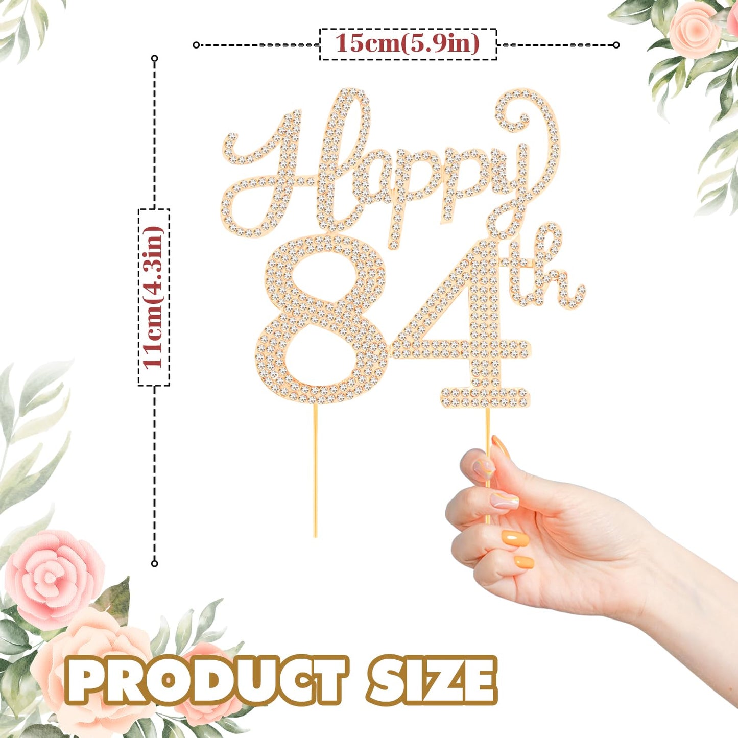 Happy 84th Birthday Decorations,84th Birthday Gold Rhinestone Cake Topper - Cheers to 84 Years Old Bday Party Metal Sparkly Cake Centerpieces Sign.