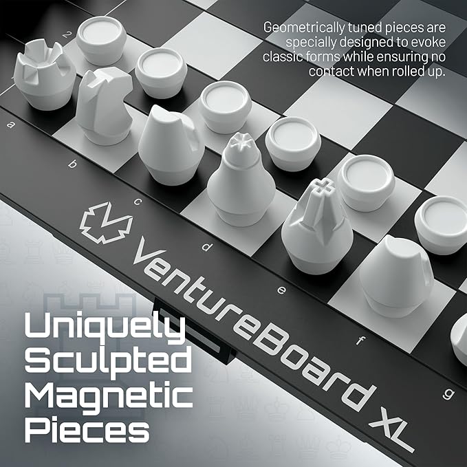 VENTUREBOARD XL Full-Size 10 Inches Magnetic Unique Chess Set Board Game - Folding Board, Travel Chess Board Game Pieces - (Black/Grey)
