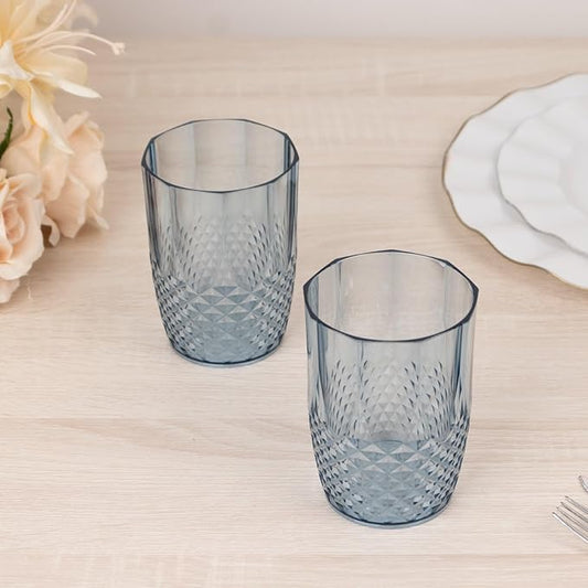 Efavormart 6-Pack Plastic Tumblers, 16oz Unbreakable Drinking Glasses Crystal Cut Style Dusty Blue - Shatterproof Short Cups
