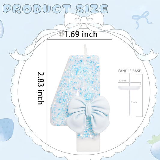 Birthday Candle for Cake, Blue Bow Number Candles, 2.76 inch Number, Cake Topper Decoration for Birthday Party (Number 4)