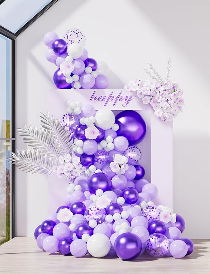 Purple and White Balloons,12 Inch 60 Pcs Pastel Purple Confetti Balloons,Lavender Lilac Balloon for Mother's Day/Birthday/Baby Shower/Graduation/Wedding Decorations
