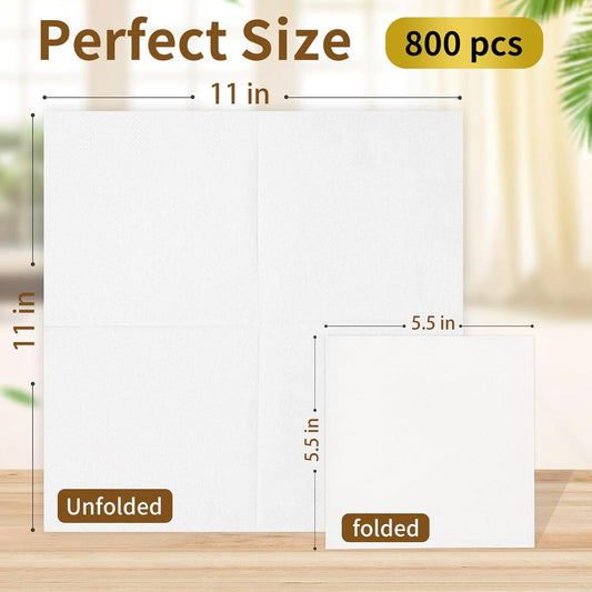 Cocktail Napkins - 800 Count 2-Ply White Napkins Disposable, 4.5 x 4.5 Inch Folded Paper Napkins Bulk Beverage Napkins for Dinner Wedding Bar Party and Everyday Use