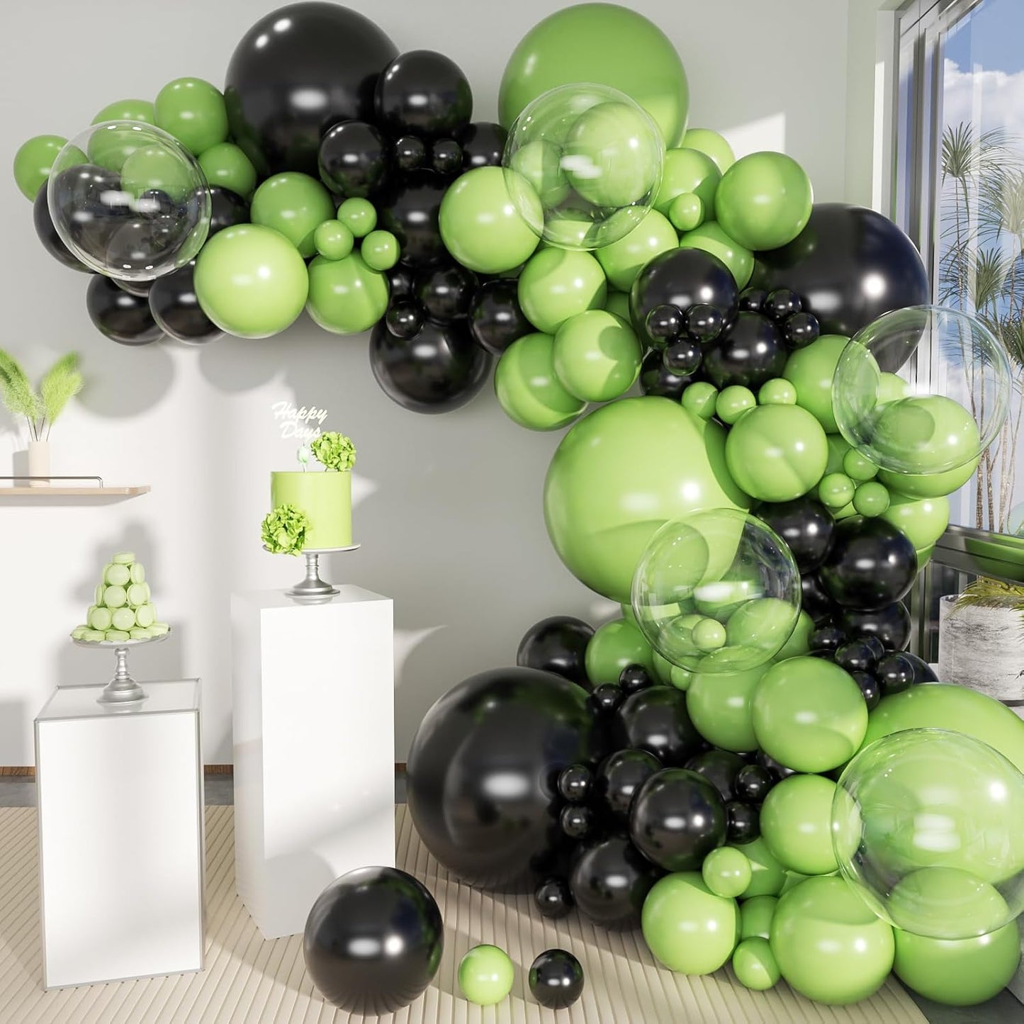 Green and Black Balloon Arch Kit, 151Pcs Lime Green Black Bobo Balloons Garland 18 12 10 5 inch for Birthday, Graduation, Baby Shower, Wedding, Anniversary, Holiday Party Decoration