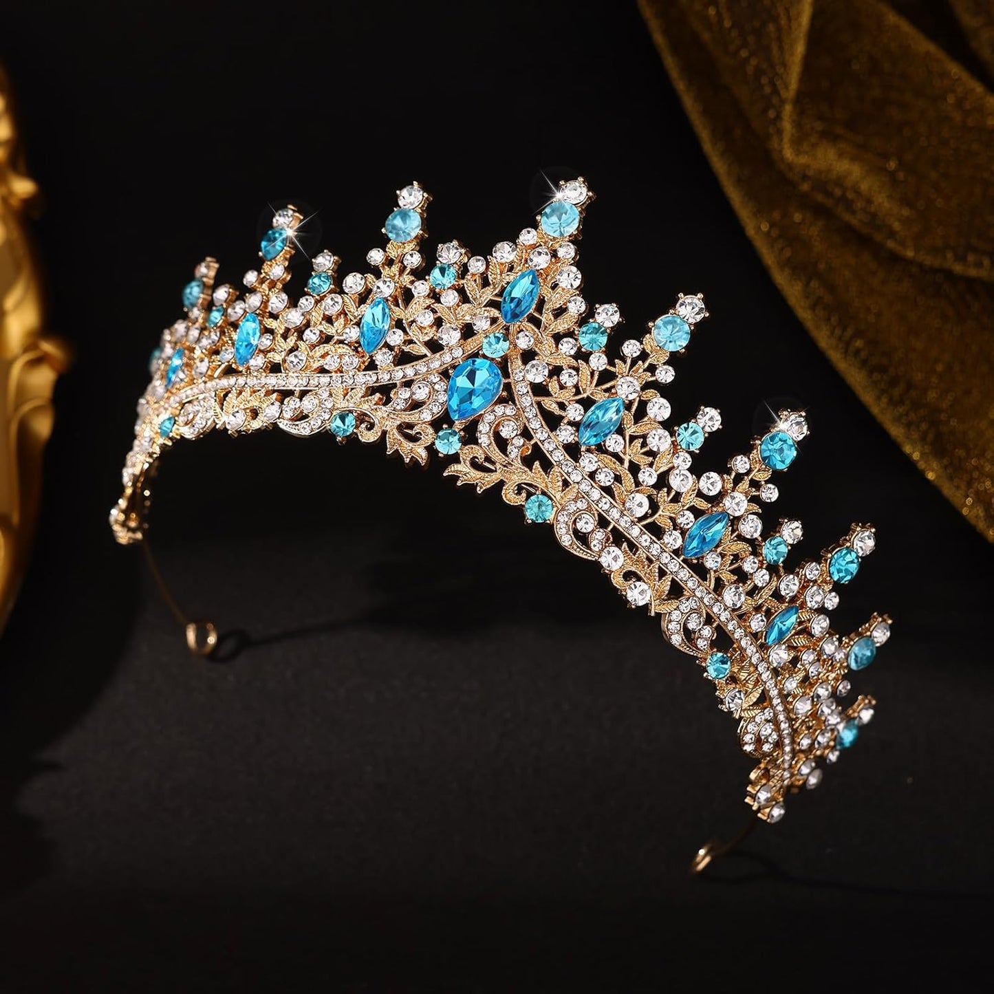 Blue Tiara for Women Crystal Queen Crowns Rhinestone Princess Tiaras for Girl Wedding Headband for Bride Hair Accessories for Halloween Costume Birthday Party Prom Mother's Gifts