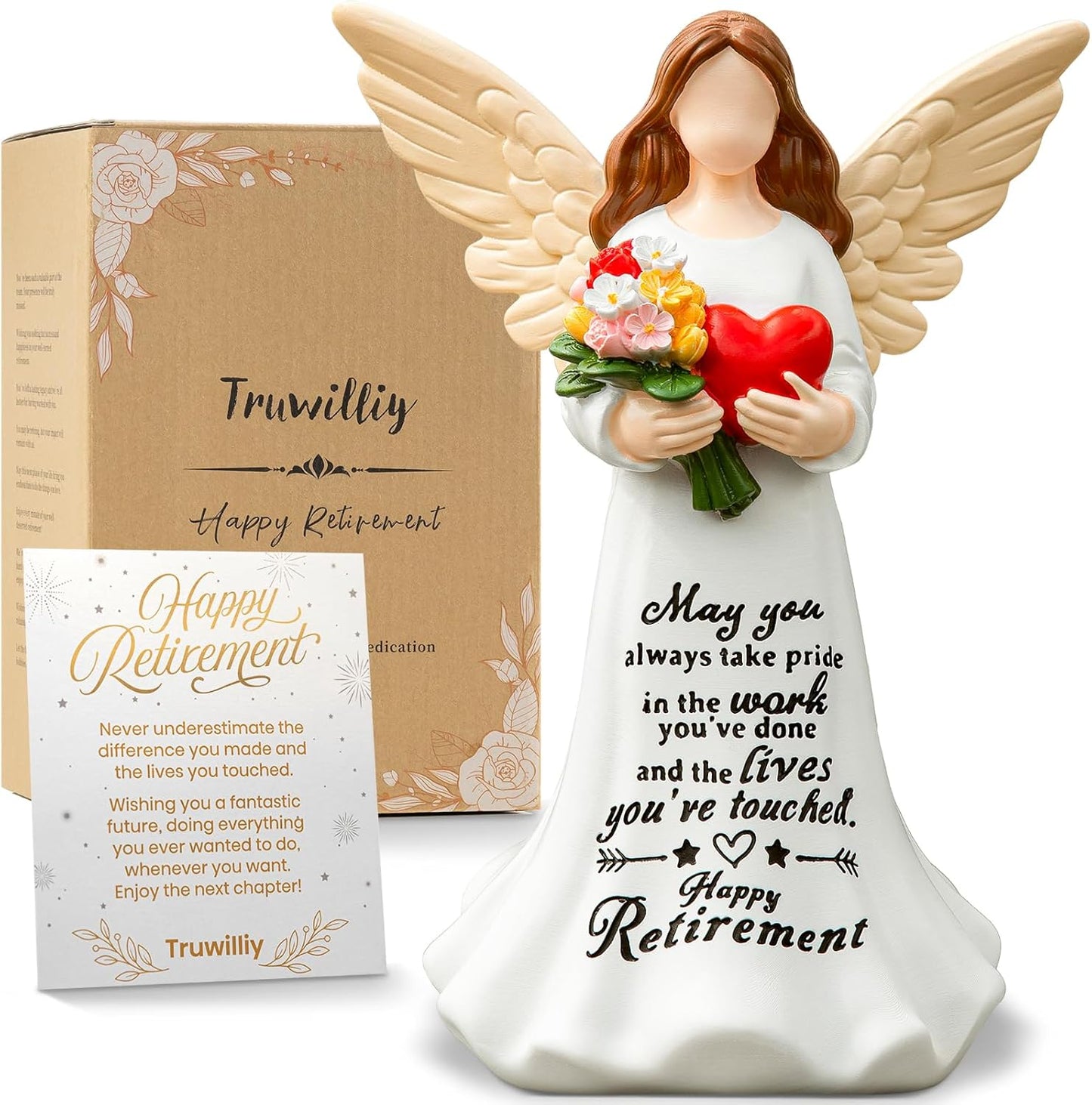 Retirement Gift for Woman, 7.1" Angel Figurine with Happy Retirement Card Home Decor Retired Gifts for Coworker Nurse Teacher Doctor Friend Farewell Going Away Retirement Party Decorations