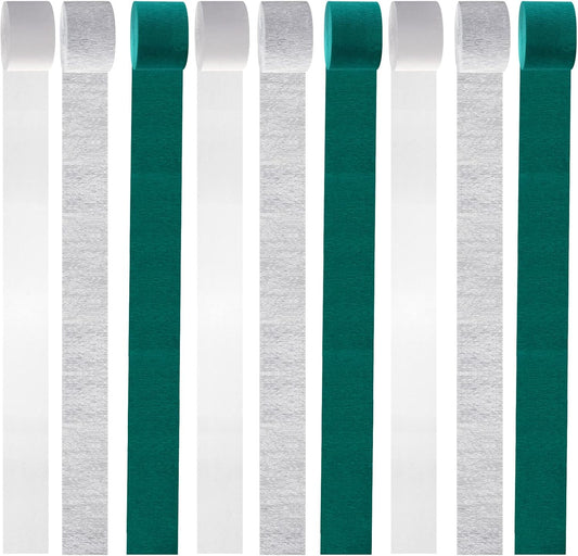 Teal-Turquoise White Silver Party-Decorations Streamers - 9 Rolls Woman Girl Birthday Crepe Tissue Paper Streamer Graduation Wedding Bachelorette Engagement Bridal Baby Shower Garland Decor Panduola