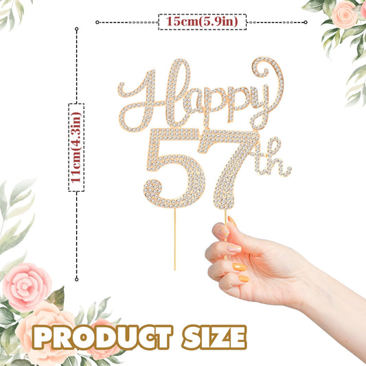 Happy 57th Birthday Decorations,57th Birthday Gold Rhinestone Cake Topper - Cheers to 57 Years Old Bday Party Metal Sparkly Cake Centerpieces Sign.