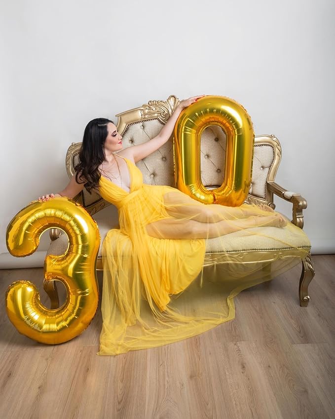 Gold Number 30 Balloon 40 inch, 30 Number Balloons, 30th Gold Birthday Decorations, 30 Year Old Women Men Golden Party Supplies