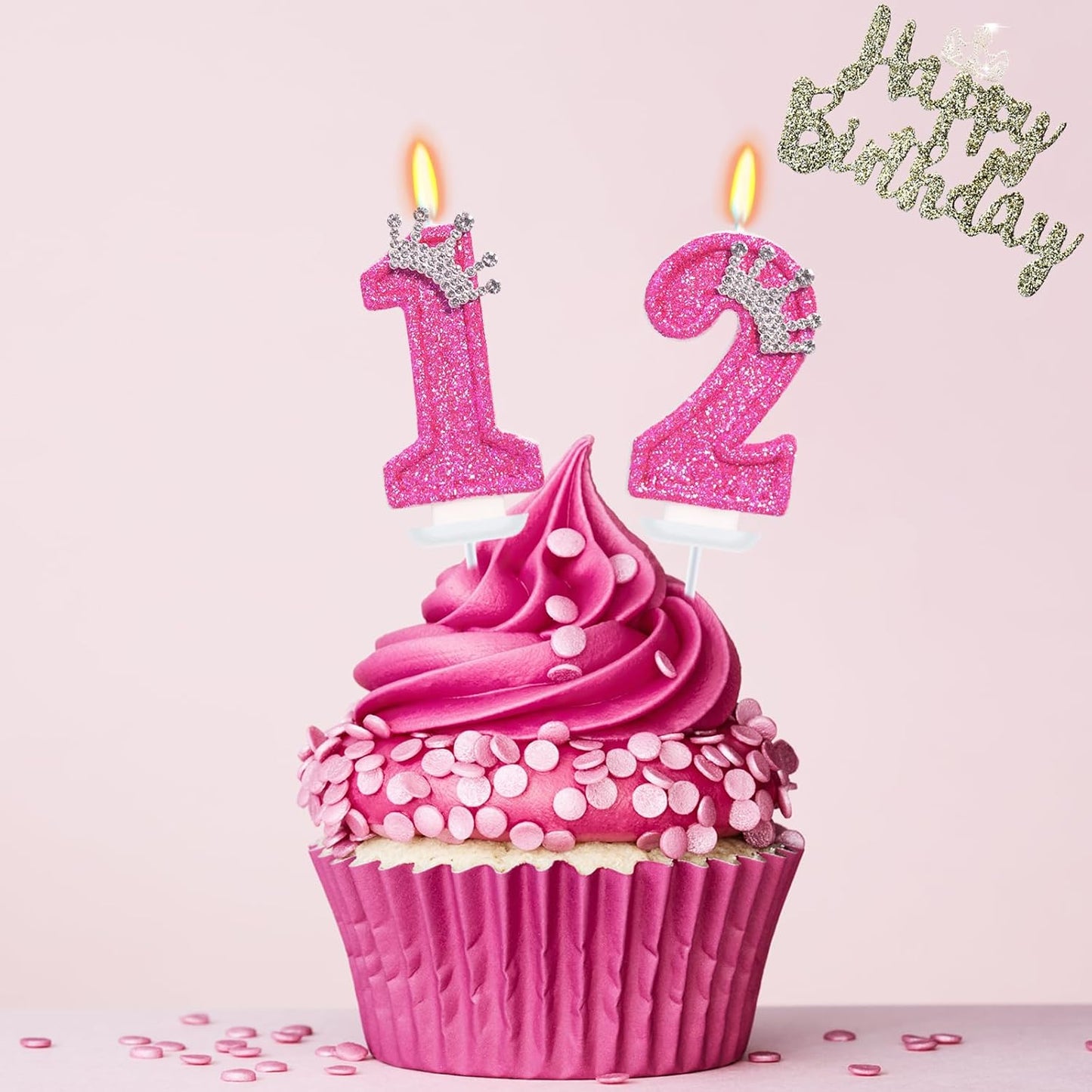 Birthday Candle for Cake, Crown Rose Number Candles, 2.76 inch Number Happy Birthday Candle, Cake Topper Decoration for Birthday Party (Number 12)