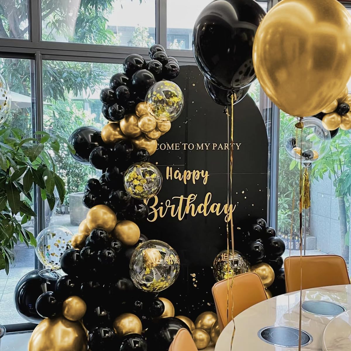 Black Gold Balloons Garland Arch Kit, 151pcs Metallic Gold and Black Balloons Different Size 18 12 10 5 inch for Graduation, Birthday, Anniversary, New Year Party Decorations Supplies