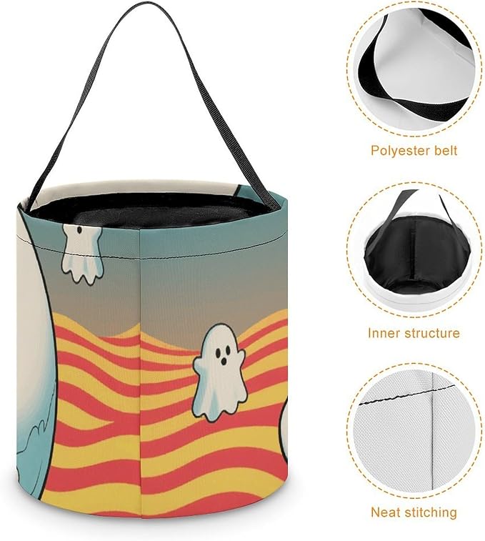 Halloween Candy Bucket - Ghost Skull Pattern Trick Or Treat Candy Bag, Gift Bag for Party Favor Supplies