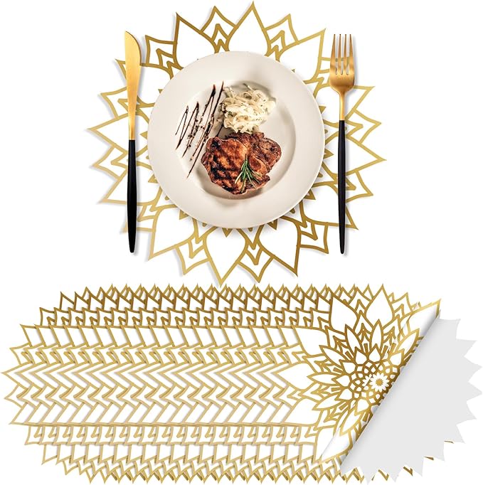 Sinmoe 100 Pack Disposable Paper Placemats Bulk 13 Inch Paper Charger Place Mat Party Charger Plates Table Place Mats for Dinner Wedding Birthday Baby Shower Spring Dining Tableware(Mandala Flower)