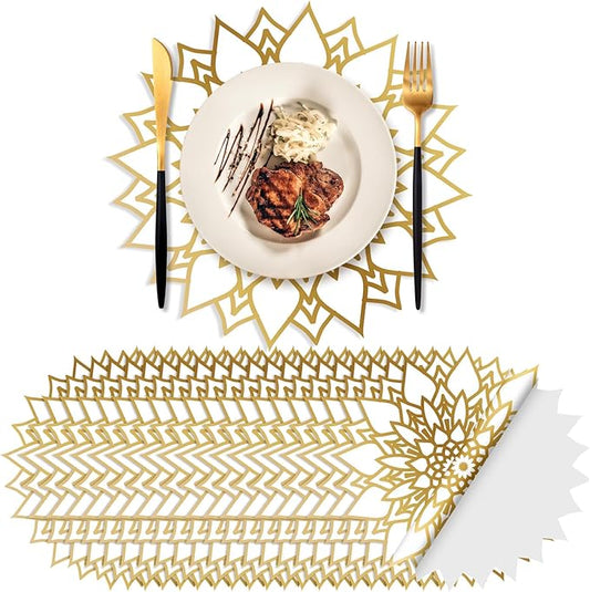 Sinmoe 100 Pack Disposable Paper Placemats Bulk 13 Inch Paper Charger Place Mat Party Charger Plates Table Place Mats for Dinner Wedding Birthday Baby Shower Spring Dining Tableware(Mandala Flower)