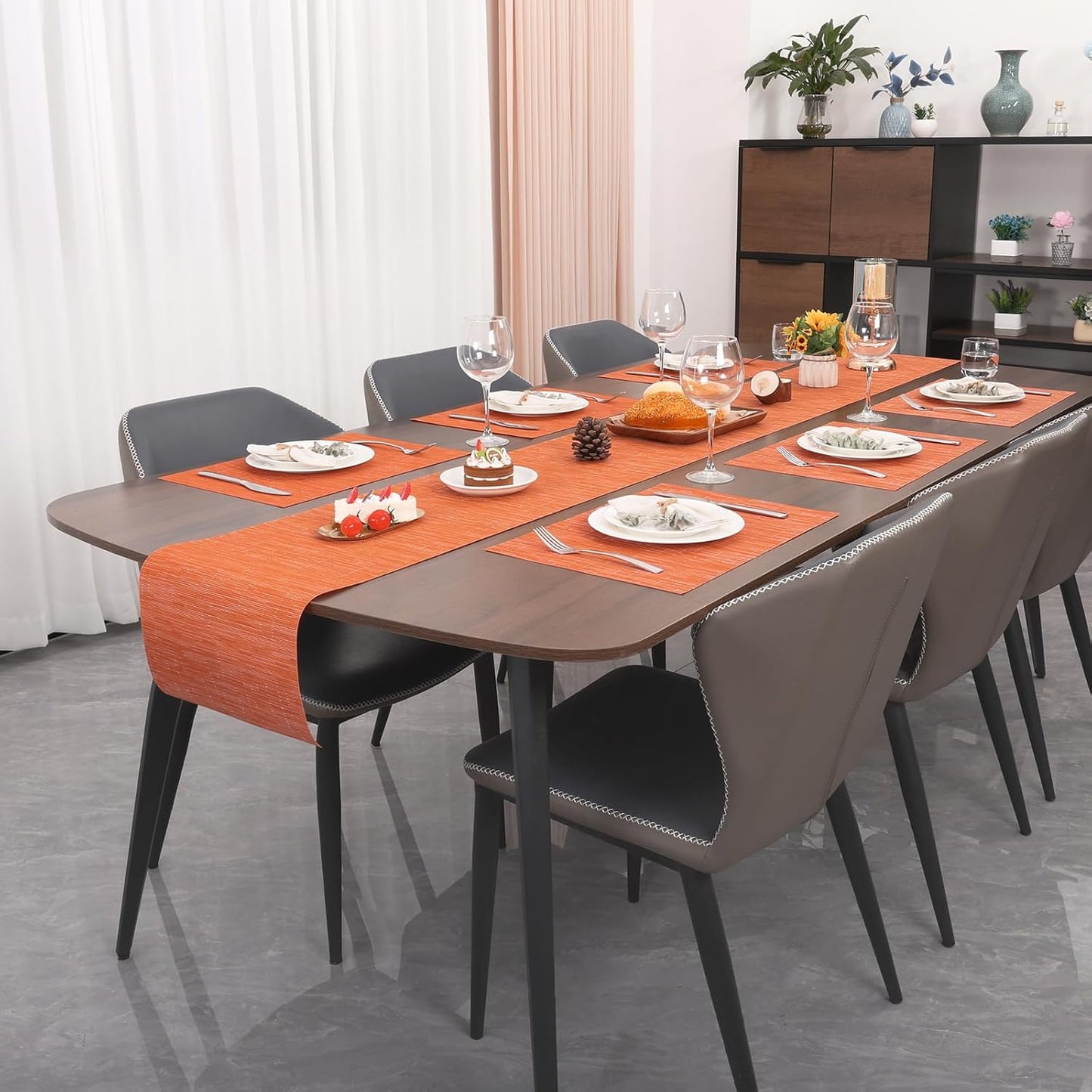 Myir JUN Table Runner, Vinyl Table Runner Indoor 72 Inch Long Arbitrarily Cropped Runner for Table Heatproof for Home Party (Orange, 15 x 72 inch)