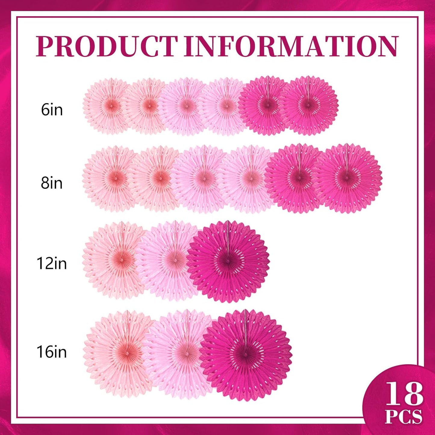 18 Pcs Pink Set Hanging Paper Fan, Hanging Honeycomb Round Paper Fans for Weddings, Birthdays, Baby Showers, Classroom, Events Ceiling Party Supplies Decorations