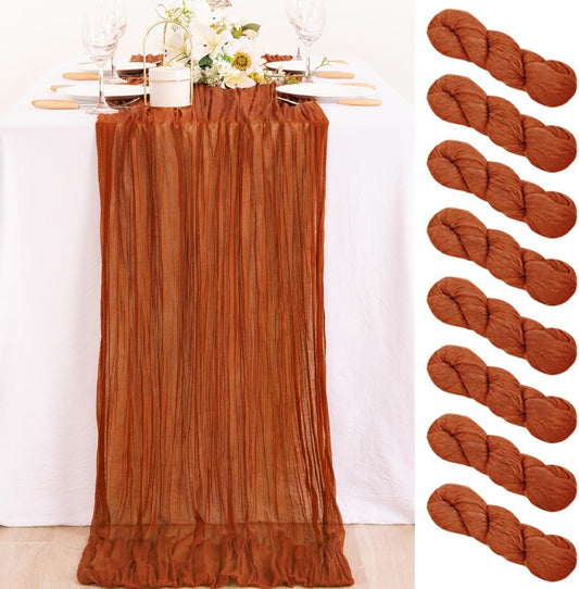 MLMC 8 Pack Terracotta Fall Thanksgiving Table Runner 10ft Rustic Burnt Orange Rust Gauze Cheesecloth Table Runner 120 inch for Wedding Bridal Shower Pinic Party Gathering Decor