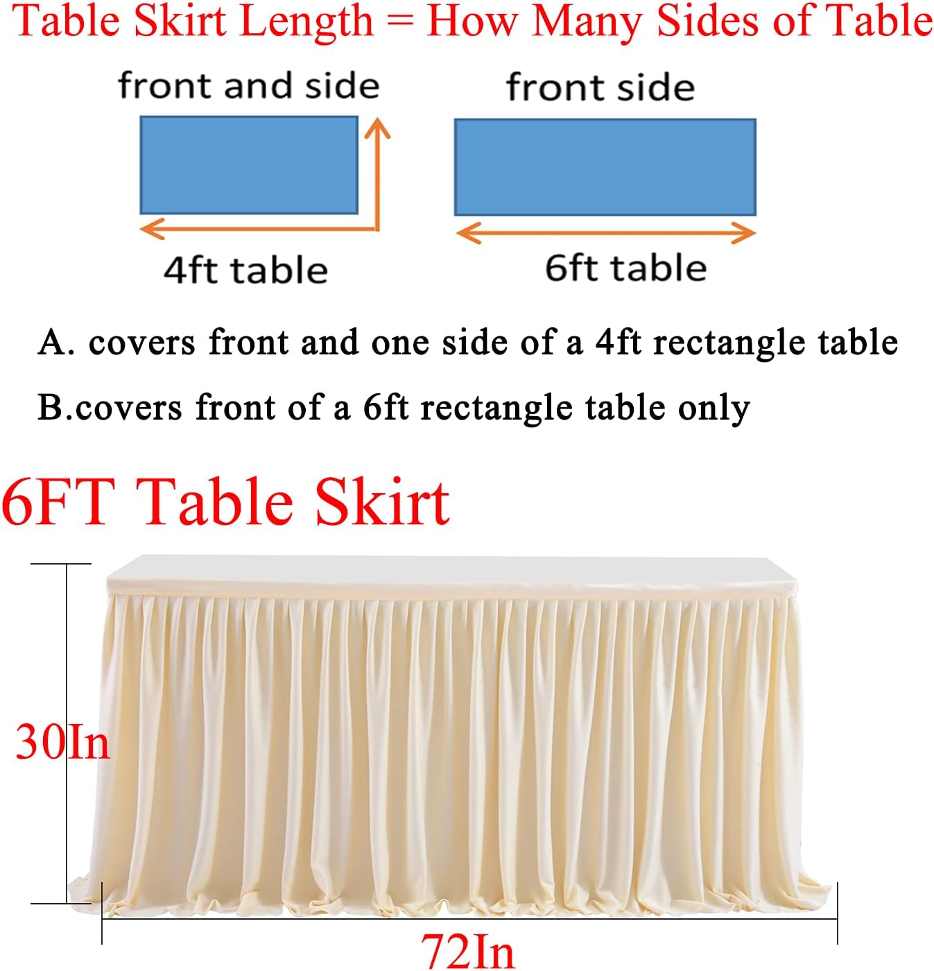 Ivory Table Skirts for Rectangle Tables 6ft Polyester Pleated Table Desk Skirts Ruffle Tablecloth Skirt for Wedding Birthday Party Baby Shower Bridal Shower