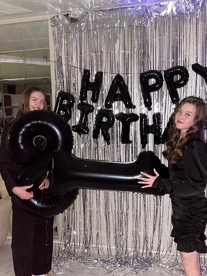 [52 PCS] 16" Foil Black Letter Balloons 2 Sets of A-Z, Mylar Aluminum Hanging Alphabet for Graduation New Year eve Birthday Party Decorations
